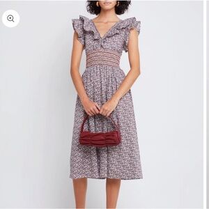 O.P.T Scilla Smocked Midi Dress Ruffles Sz Small